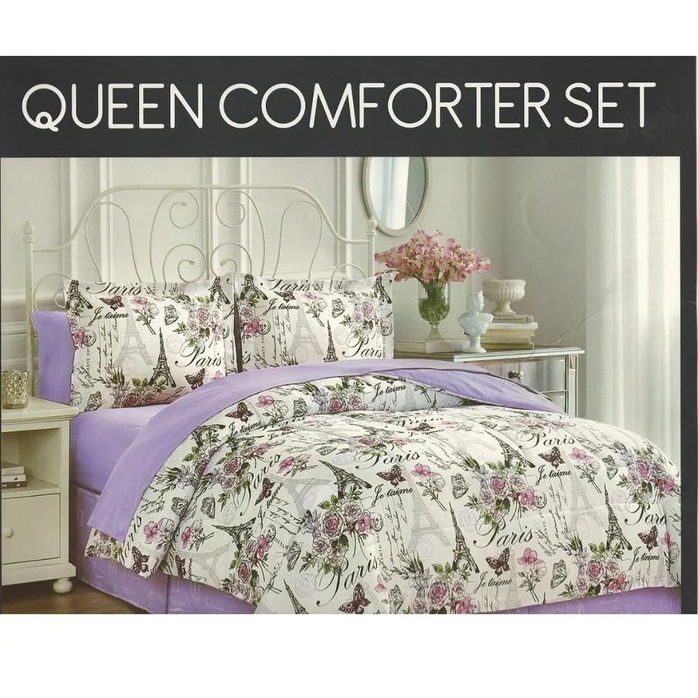 Paris Comforter Set Floral with Paris City Scenes 8 Piece Comforter Set Queen